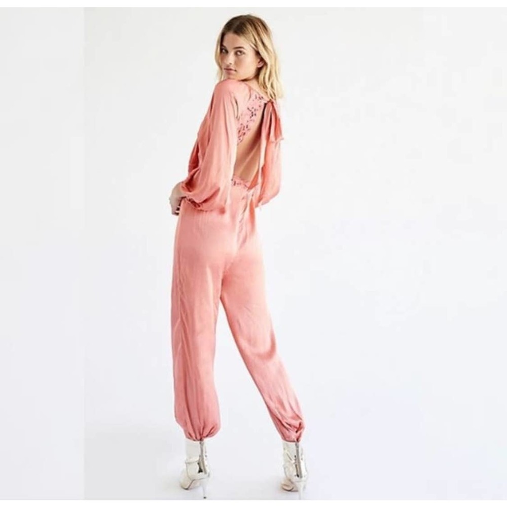 Free People Ordinary Magic Long Sleeve Jumpsuit Salmon Pink Size 2